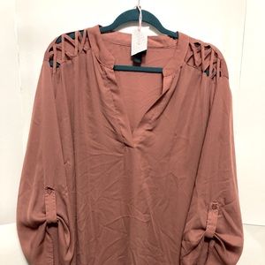 Pink CrissCross Shoulder Blouse with 3/4 sleeve